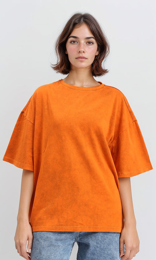 R207220 - Crew Neck Solid Slip On Tee - Orange