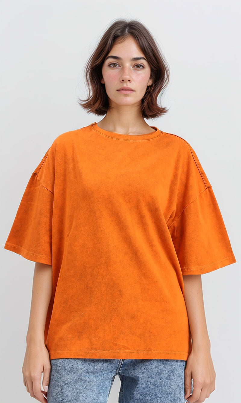R207220 - Crew Neck Solid Slip On Tee - Orange