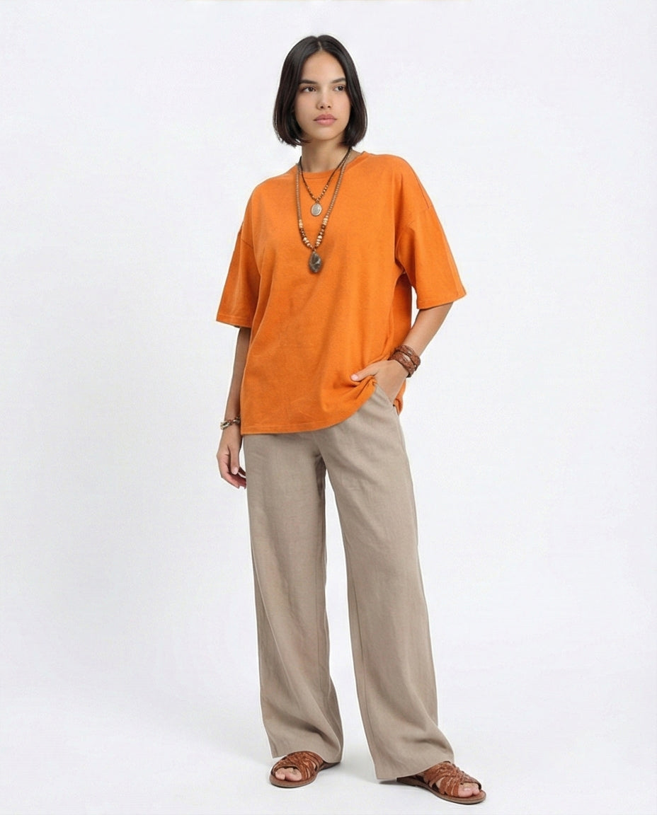 R207220 - Crew Neck Solid Slip On Tee - Orange
