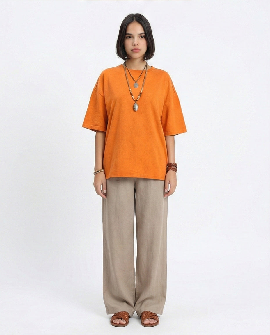 R207220 - Crew Neck Solid Slip On Tee - Orange