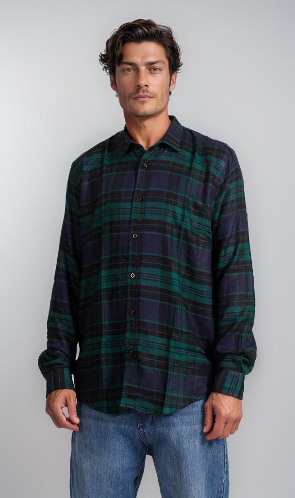 Rayon Checked Shirt - Green & Navy