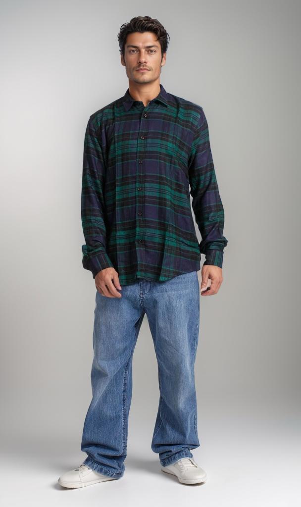 R207222 - Rayon Checked Shirt - Green & Navy