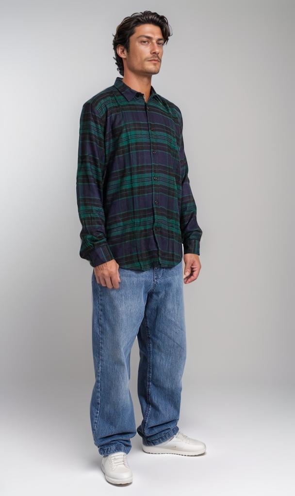 R207222 - Rayon Checked Shirt - Green & Navy