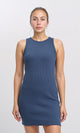 R207228 - Cotton Sleeveless Bodycon Short Dress - Greyish Blue