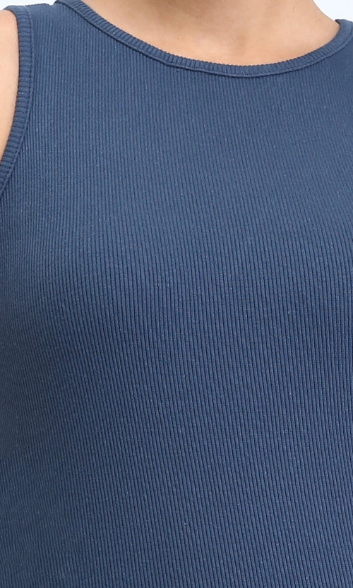 R207228 - Cotton Sleeveless Bodycon Short Dress - Greyish Blue