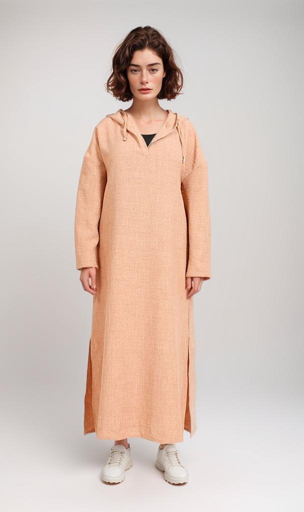 R207230-R207230 - Hooded Longline Tunic - Apricot