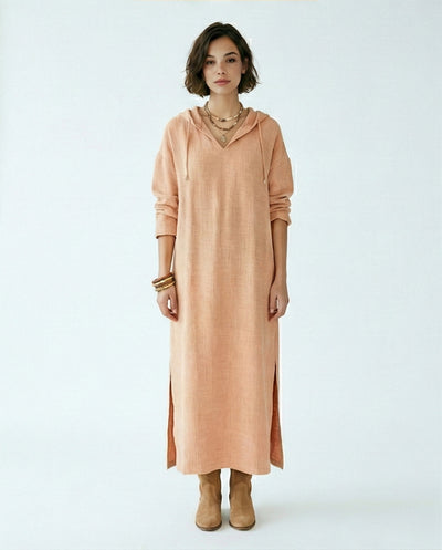 Hooded Longline Tunic - Apricot