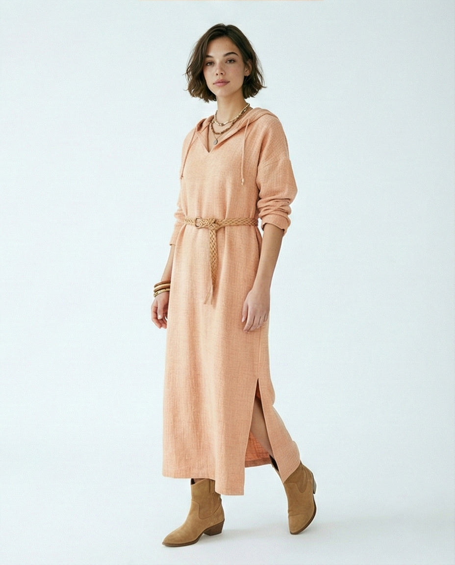 R207230-R207230 - Hooded Longline Tunic - Apricot