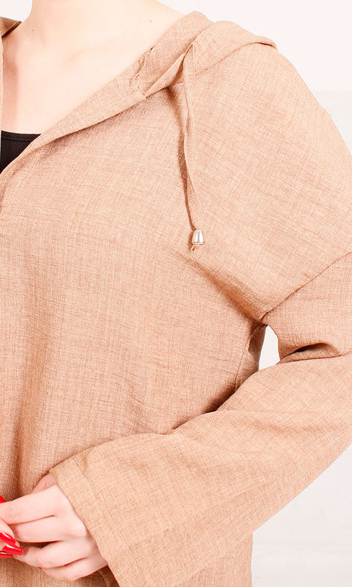 R207230-R207230 - Hooded Longline Tunic - Apricot