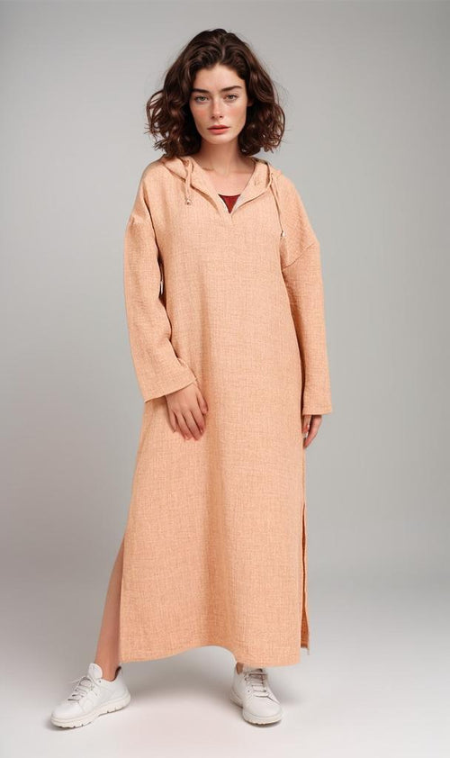 R207230-R207230 - Hooded Longline Tunic - Apricot