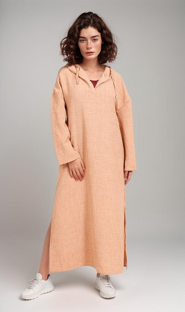 R207230-R207230 - Hooded Longline Tunic - Apricot