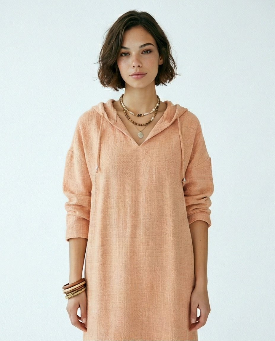 R207230-R207230 - Hooded Longline Tunic - Apricot