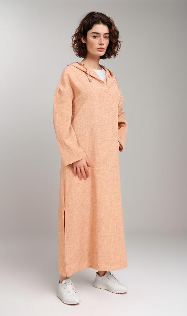 R207230-R207230 - Hooded Longline Tunic - Apricot