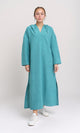 R207232 - Hooded V-Neck Dress with Slits - Light Teal