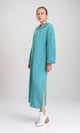 R207232 - Hooded V-Neck Dress with Slits - Light Teal
