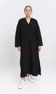 R207236 - Hooded V-Neck Dress with Slits - Black