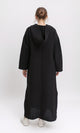 R207236 - Hooded V-Neck Dress with Slits - Black