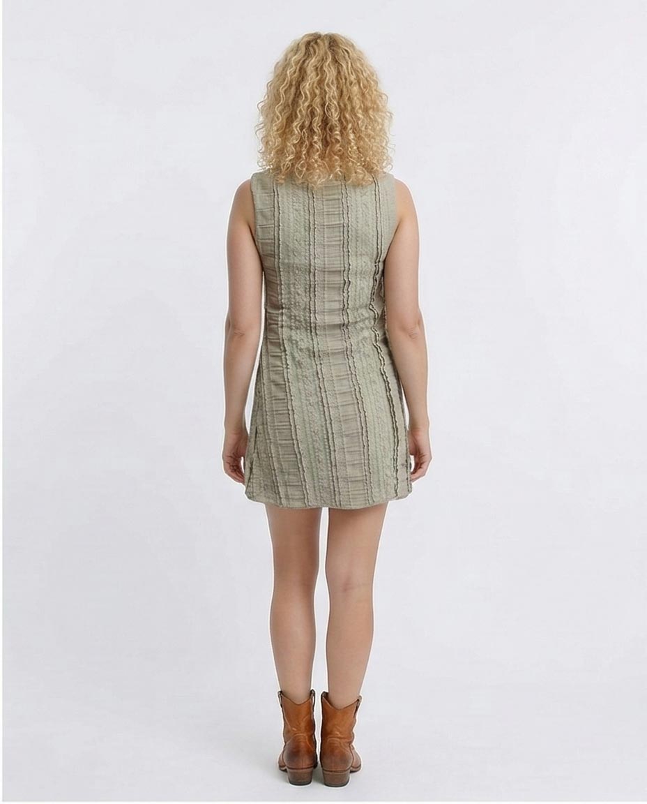 Ravin | Textured Lace-Panel Sleeveless Mini Dress – Olive - R207240