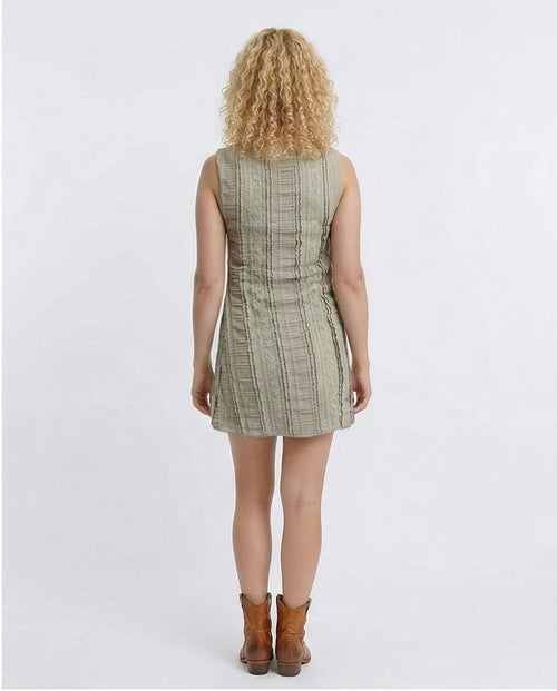 Ravin | Textured Lace-Panel Sleeveless Mini Dress – Olive - R207240