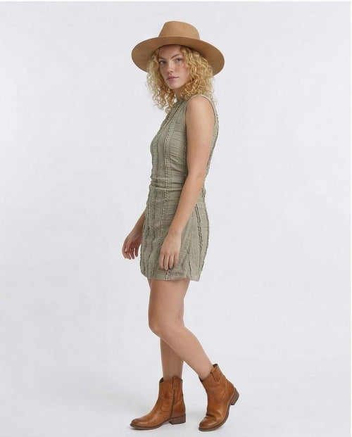 Ravin | Textured Lace-Panel Sleeveless Mini Dress – Olive - R207240