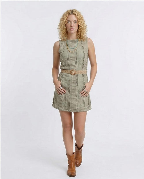 Ravin | Textured Lace-Panel Sleeveless Mini Dress – Olive - R207240
