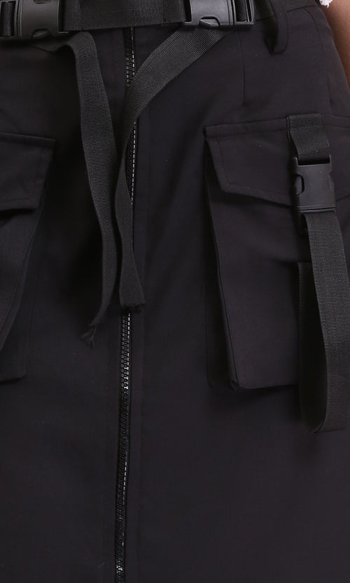 R207243 - Zipped Skirt with Front Pockets - Black