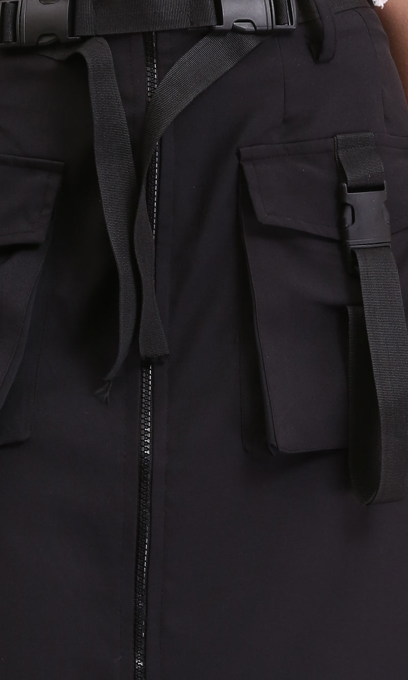 R207243 - Zipped Skirt with Front Pockets - Black