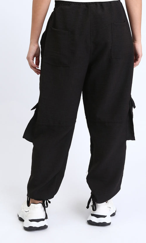 R207246 - Slip On Cotton Cargo Pants - Black
