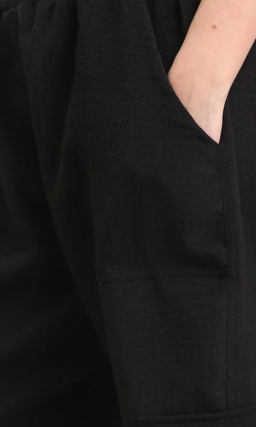 R207246 - Slip On Cotton Cargo Pants - Black