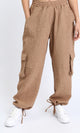R207247 - Slip On Cotton Cargo Pants - Coffee