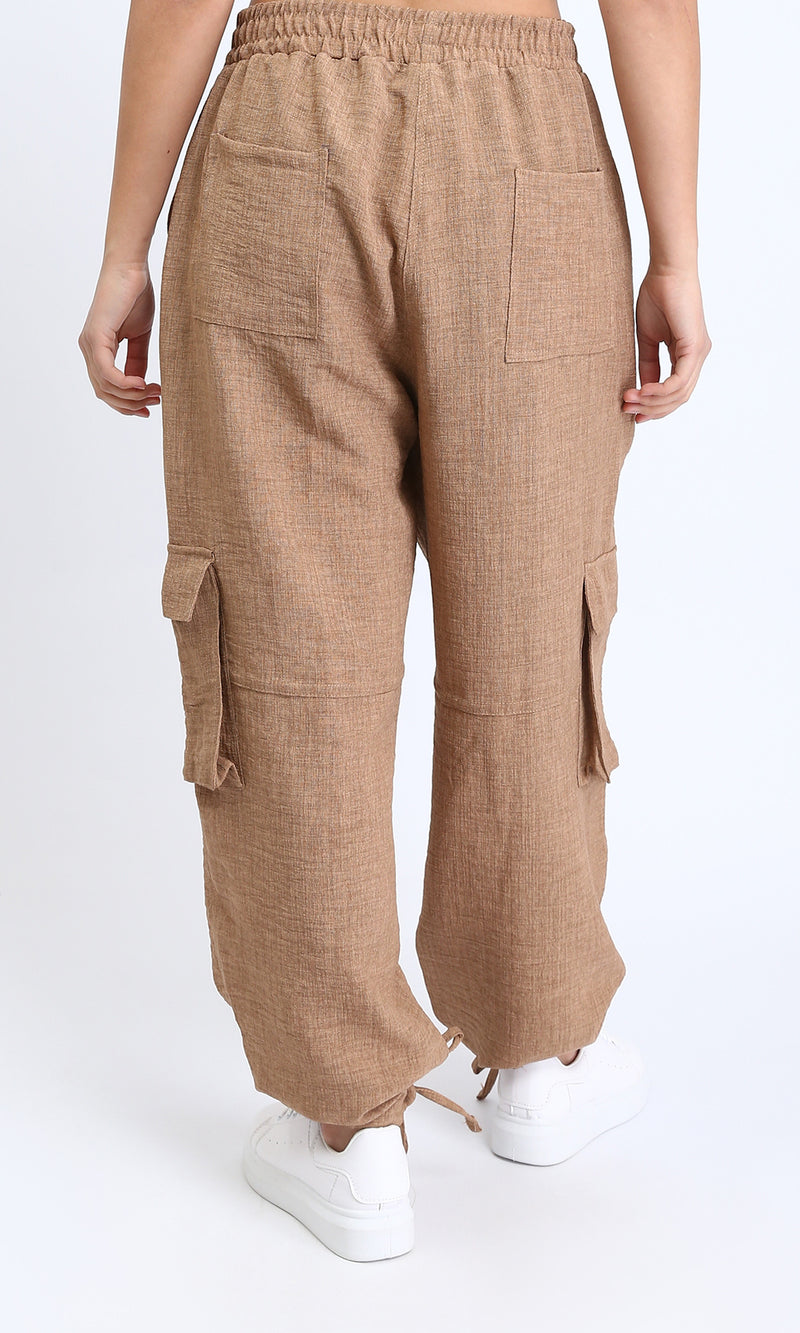 R207247 - Slip On Cotton Cargo Pants - Coffee