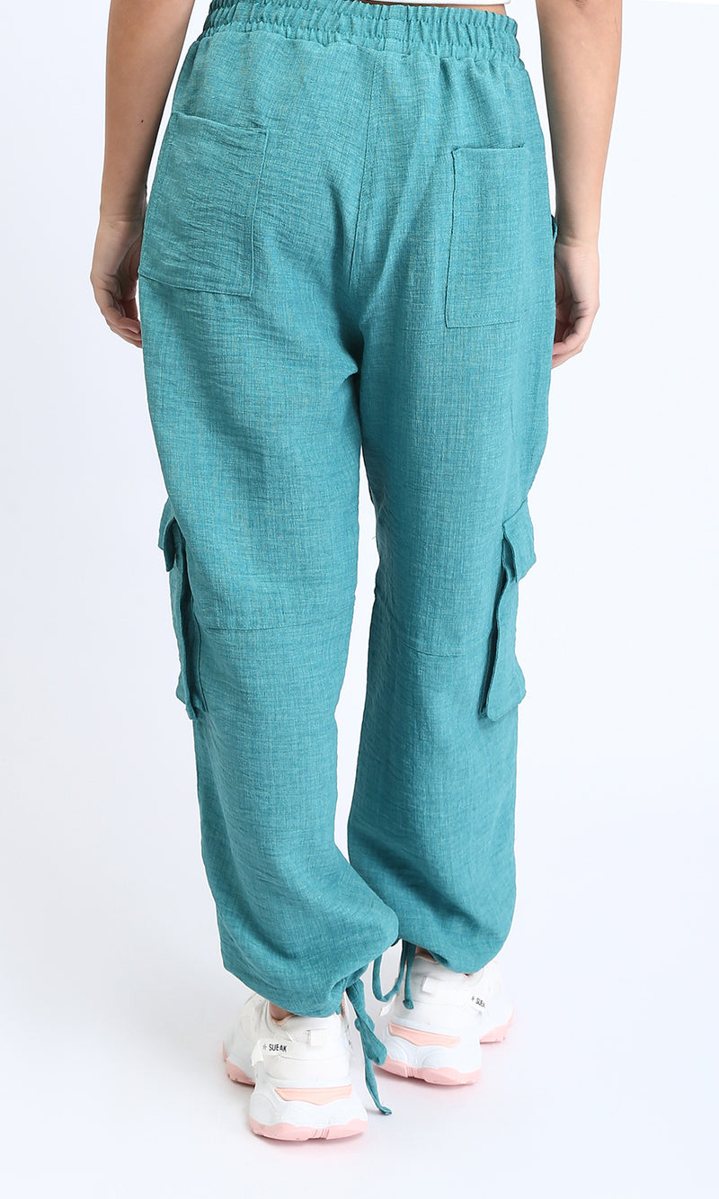 R207248 - Slip On Cotton Cargo Pants - Light Teal