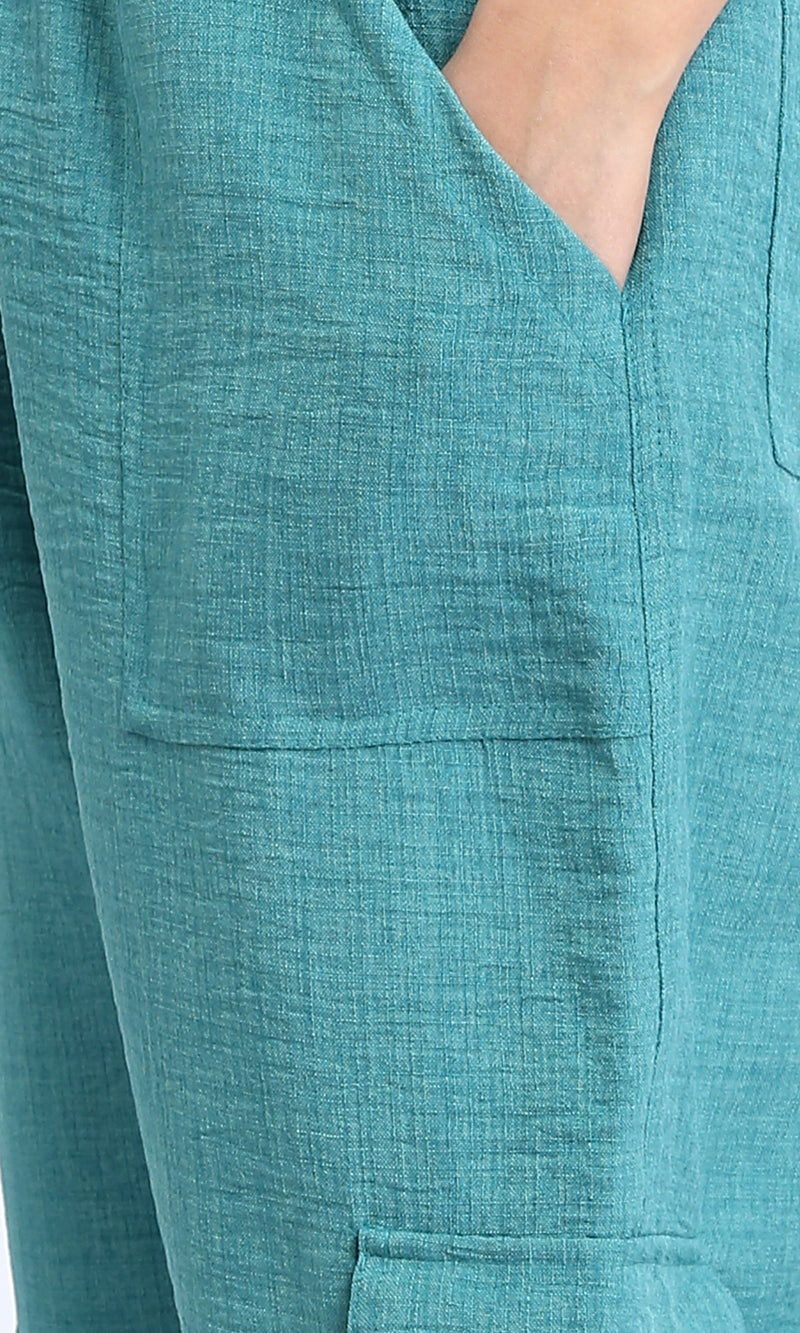 R207248 - Slip On Cotton Cargo Pants - Light Teal