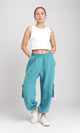 R207248 - Slip On Cotton Cargo Pants - Light Teal