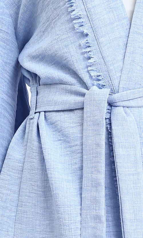 Ravin Fringed Sky Blue Kimono-Style Duster Coat - Light Blue - R207249