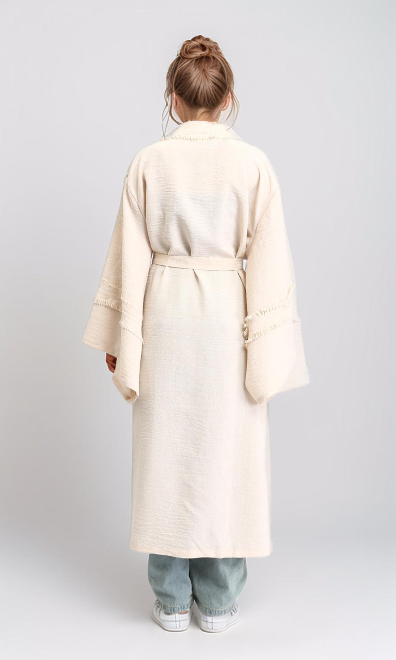 R207251 - Wide Long Sleeves Textured Cardigan - Beige