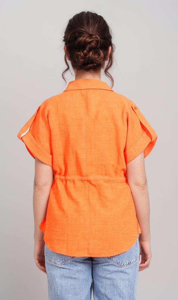 R207253-R207253 - Belted Button-Up Shirt - Orange