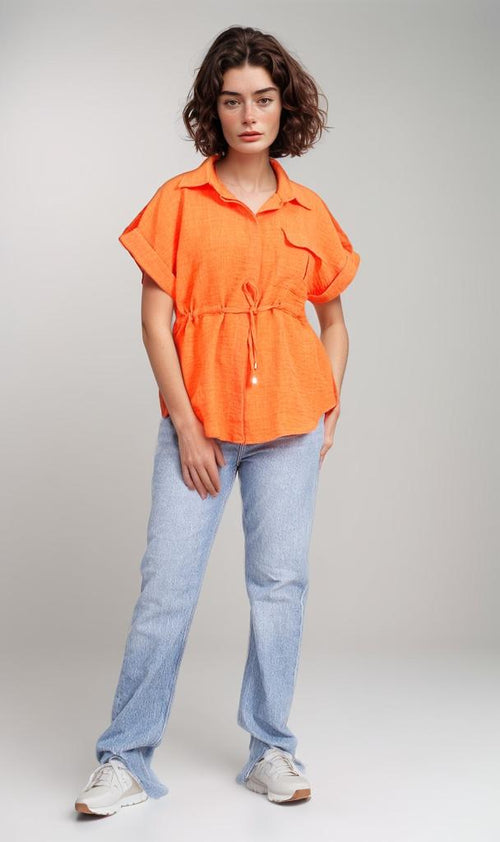 R207253-R207253 - Belted Button-Up Shirt - Orange