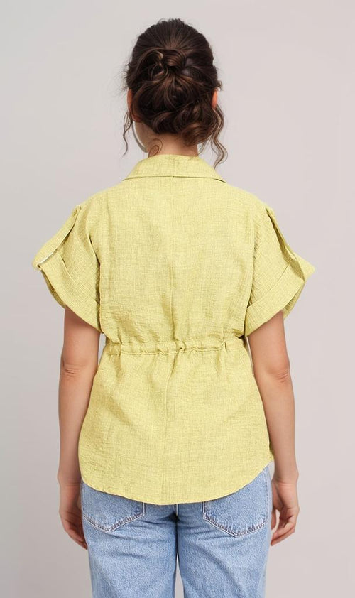 R207254-R207254 - Belted Shirt Blouse - Light Yellow