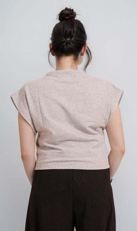 R207257 - Brushed Melton Cap-Sleeve Top - Grey