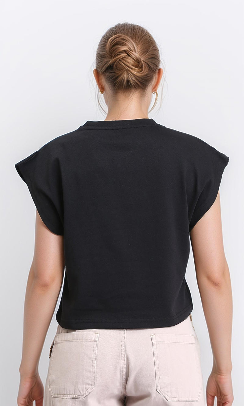 R207258 - Solid Cap Sleeves Cotton Tee - Black