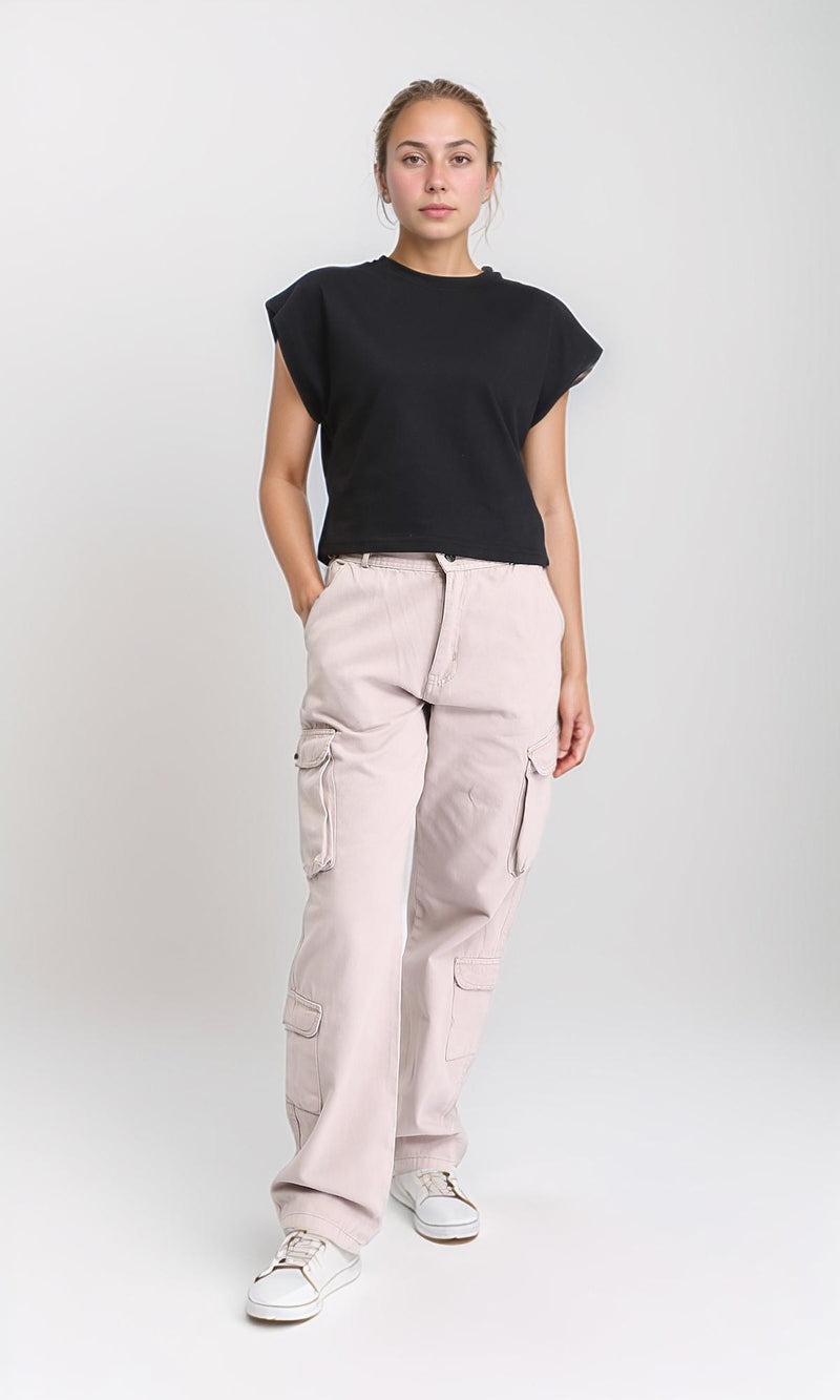 R207258 - Solid Cap Sleeves Cotton Tee - Black