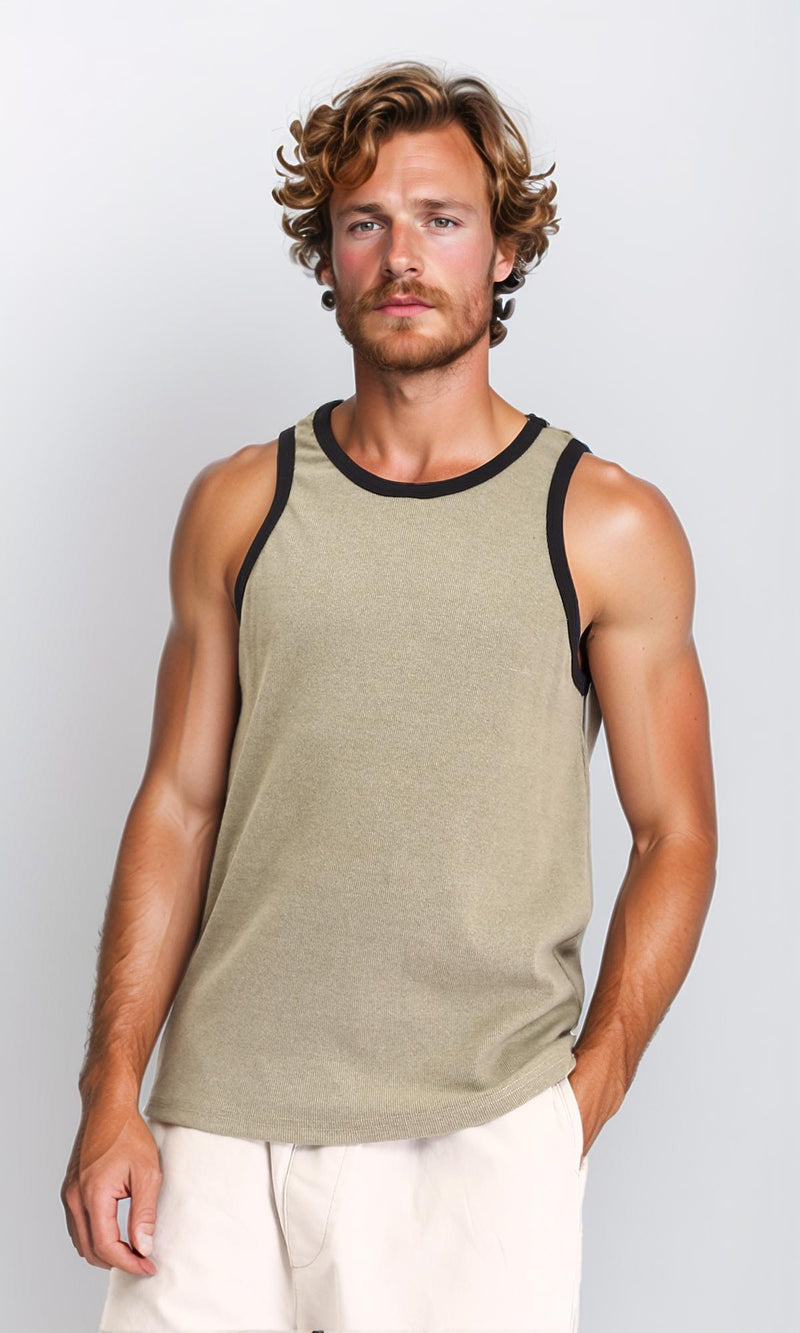 R207261 - Sleeveless Slip On Cotton Tank Top - Olive