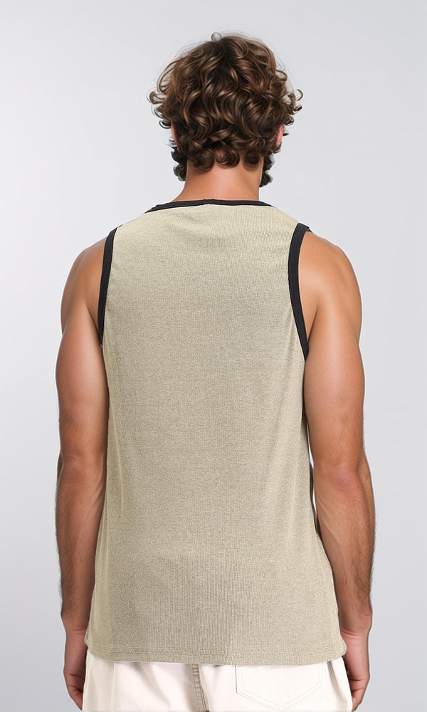 R207261 - Sleeveless Slip On Cotton Tank Top - Olive