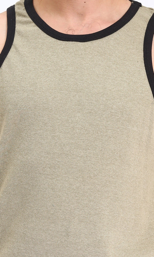 R207261 - Sleeveless Slip On Cotton Tank Top - Olive