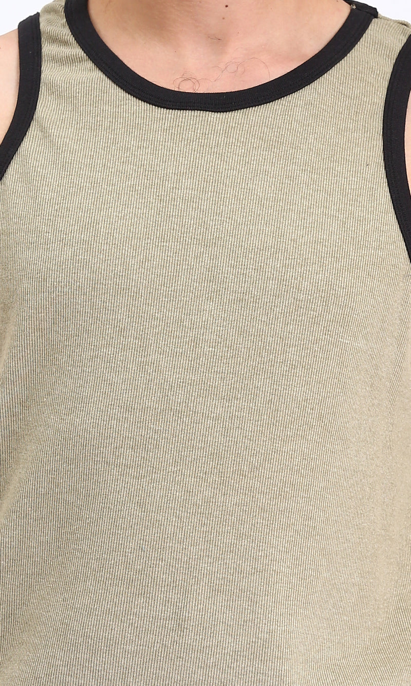 R207261 - Sleeveless Slip On Cotton Tank Top - Olive