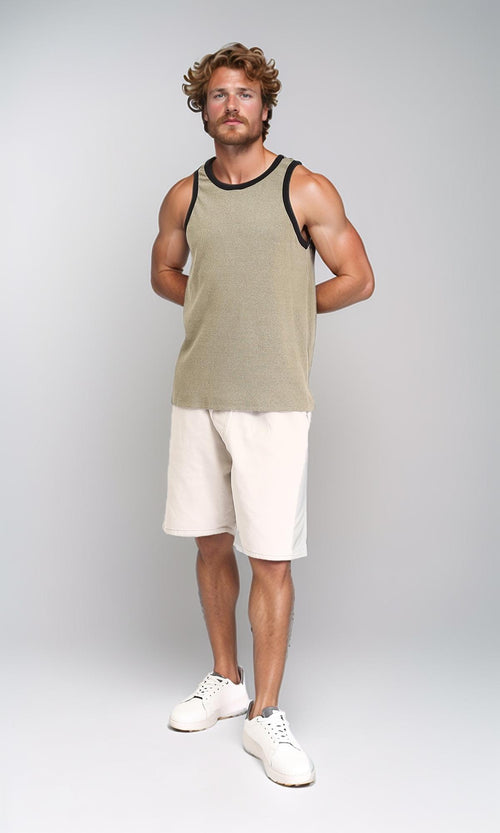 R207261 - Sleeveless Slip On Cotton Tank Top - Olive