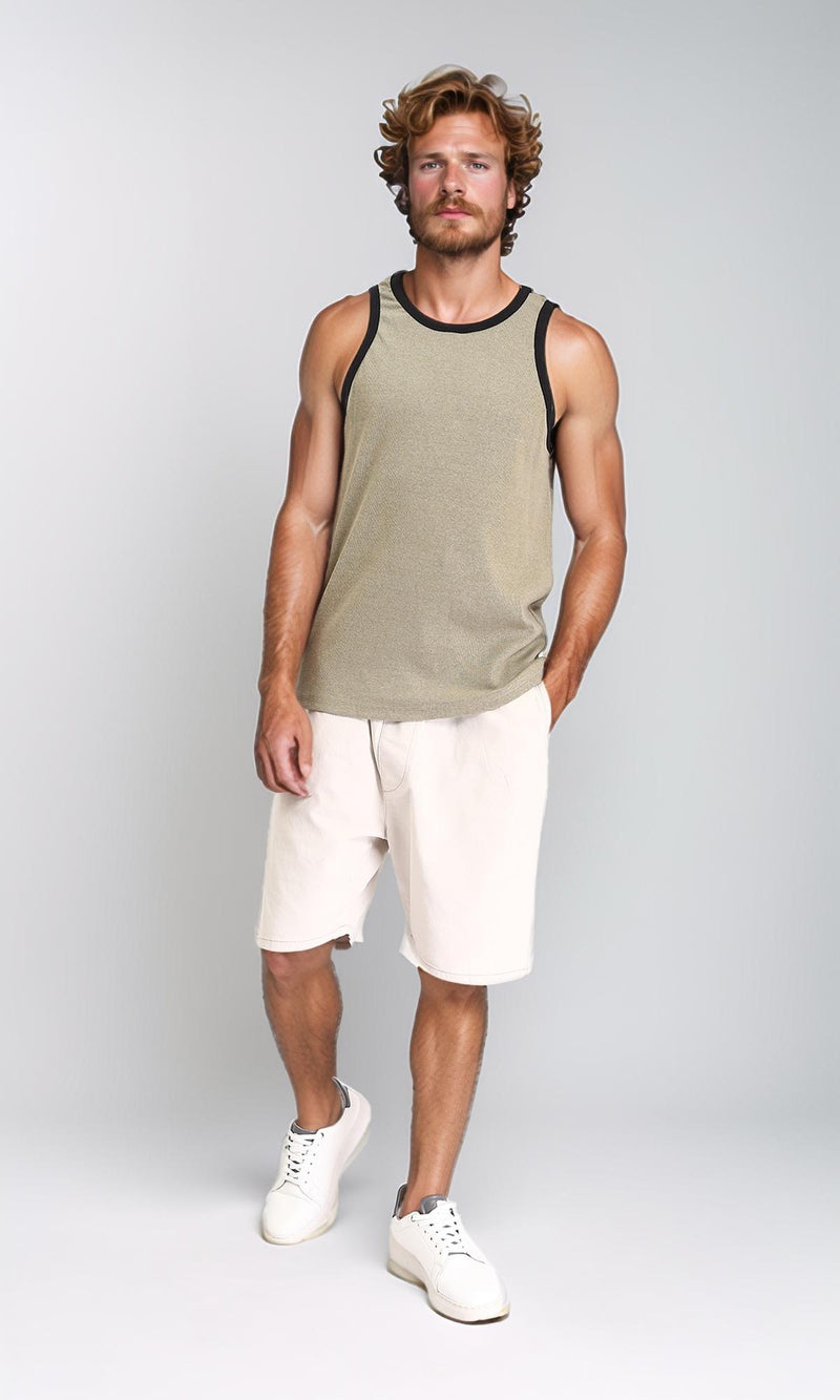 R207261 - Sleeveless Slip On Cotton Tank Top - Olive