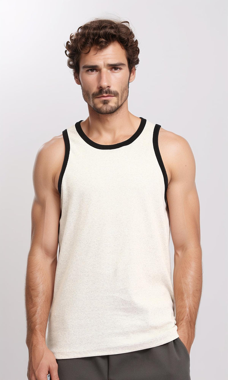 R207262 - Slip On Sleeveless Ribbed Tank Top - Cream