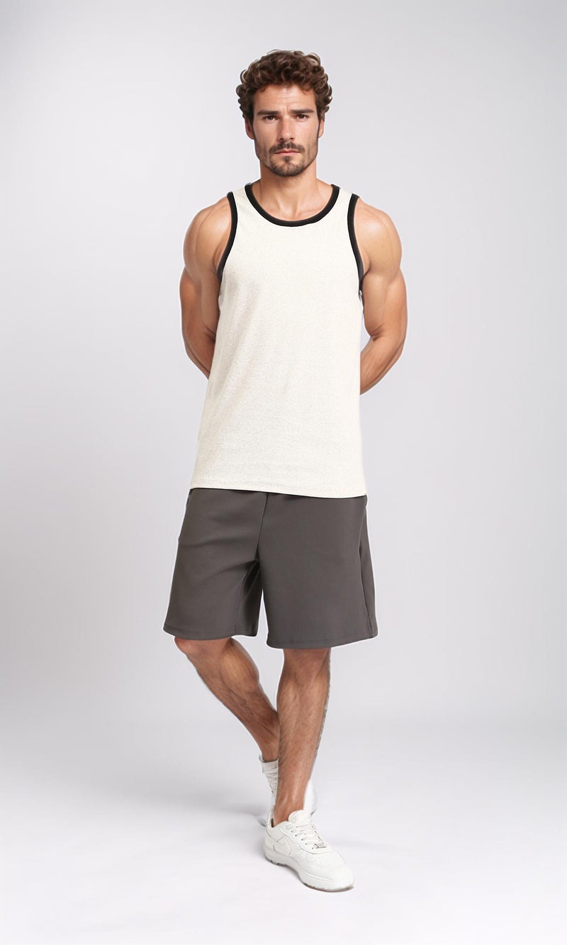 R207262 - Slip On Sleeveless Ribbed Tank Top - Cream